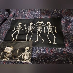 Set Of 2 Dancing Skeleton Black Halloween Pillow Covers 12x20 NWT